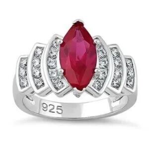Marquise Cut Ruby Sterling Silver Ring Womens Size 6 New